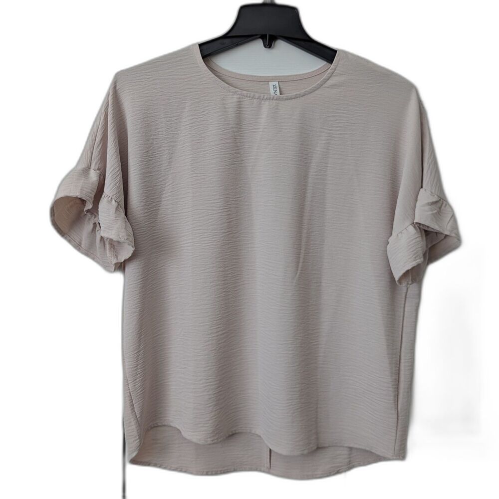 Zenana Ruffle Sleeve Blouse Medium Dressy Top Crinkle Fabric Inspo Vibes Capsule